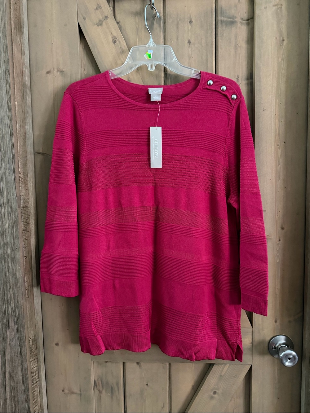 Chico's Fuchsia Button-Shoulder Knit Pullover size 2 NWT